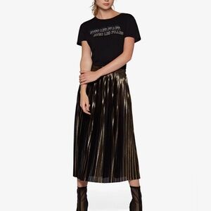Avec Les Filles Metallic Gold Pleated Midi Skirt Size 0